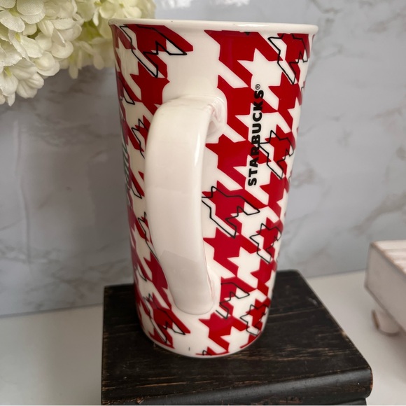 EUC Starbucks Coffee Mug Houndstooth 2017 Tall 16 oz. Red & White w/Mermaid - Picture 5 of 6